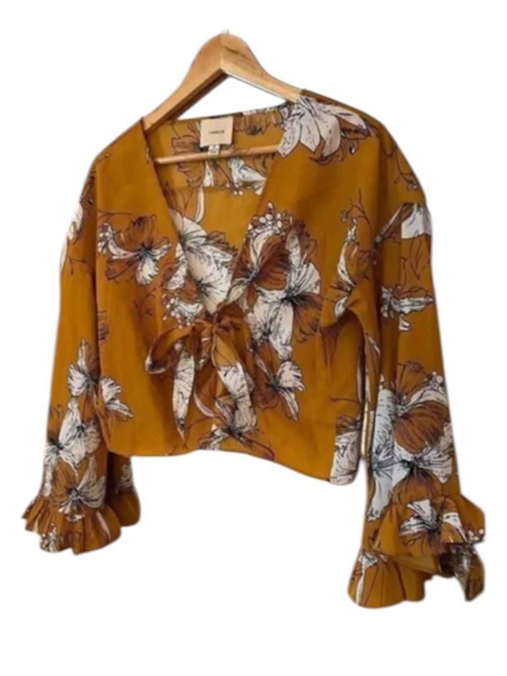 I. Madeline V Neck Wrap Bell Sleeve Cropped Blouse Small